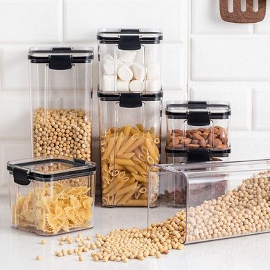 Органайзери для сипучих кухни Food Storage Container 6 Контейнерів | Набір пластикових контейнерів для круп, Черный
