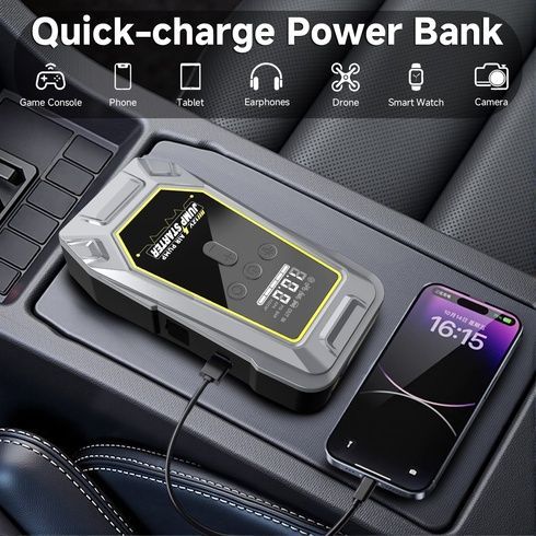 Пускозарядное устройство K5 с компрессором 150 PSI, Power Bank и LED-фонарем