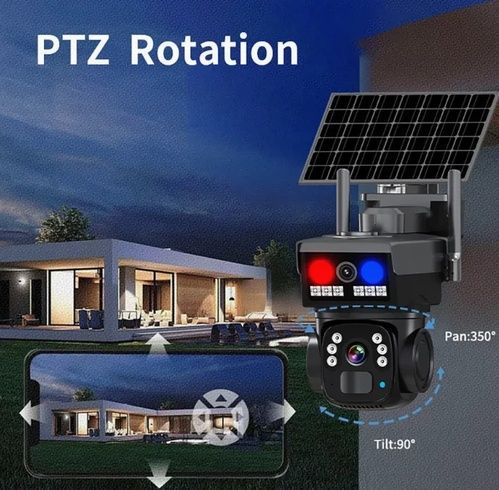 Вулична IP-камера 4G 2 незалежні об'єктиви 2MP+2MP / Автономна 4G камера на сонячній панелі з подвійним датчиком руху V360 Pro