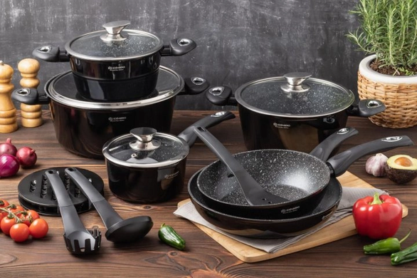 Набор посуды черная казанов 15 предметов с мраморным антипригарным покрытием Edenberg EB-5611