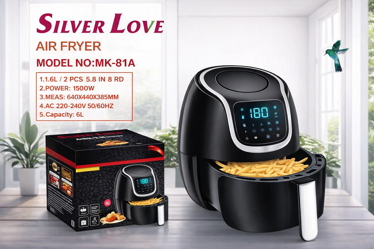 Воздушная фритюрница с кнопкоми Silver love MK-81-А 1500W, на 8 литров