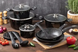 Набір посуду чорна казанів 15 предметів з мармуровим антипригарним покриттям Edenberg EB-5611