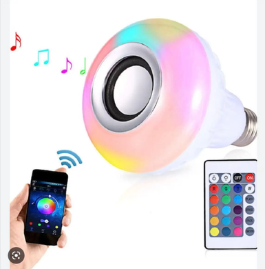 Світлодіодна лампа з Bluetooth колонкою Bulb 12Вт в патрон Е27, RGB світильник з динаміком та пультом PRP, Білий