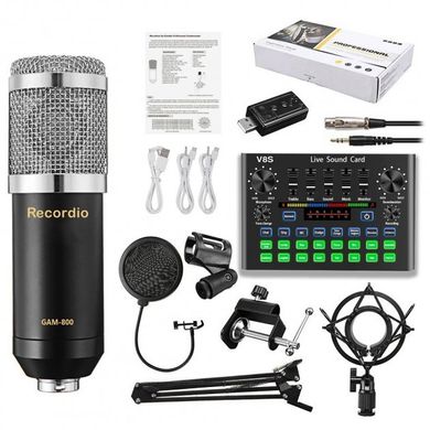 Студійний мікрофон Green Audio. BM-800 (комплект) зі звуковою картою V8 стійкою та вітрозахисту