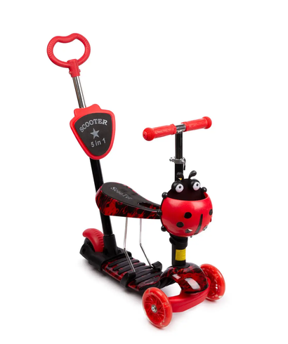 Детский Самокат 5 в 1 с подножками и родительской ручкой Best Scooter,  PU колеса, Подсветка колес черный