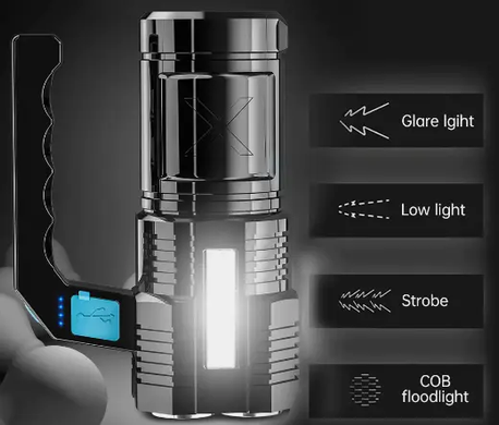 Ліхтарик Multi Fuction Portable Lamp водонепроникний. Світлодіодний ручний ліхтар із зарядкою від USB, Черный