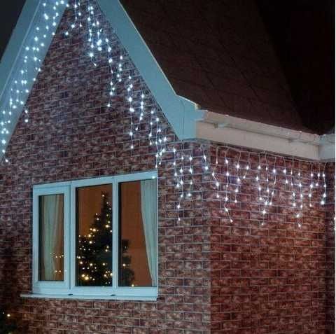 Новогодняя праздничная гирлянда бахрома 120 Led прозрачный провод 3х0.5 м