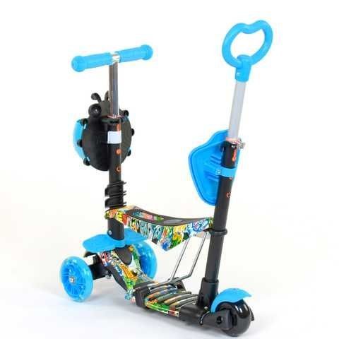 Детский Самокат 5 в 1 с подножками и родительской ручкой Best Scooter,  PU колеса, Подсветка колес черный