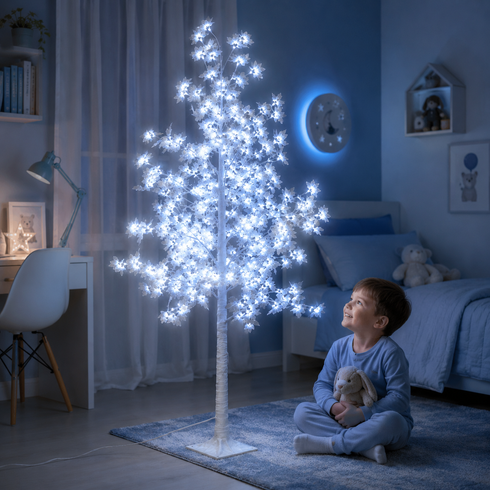 Декоративное дерево-светильник 1.8 м, 120 LED Холодный белый / Светильник-дерево с цветами / Декоративное светодиодное дерево