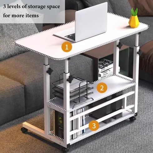 Кофейный столик на колесиках / Прикроватный столик с регулируемой высотой 80x40см / Приставной столик для компьютера Белый