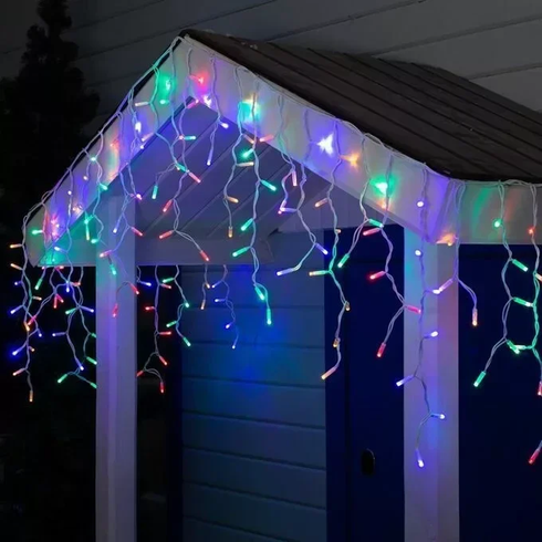 Новогодняя праздничная гирлянда бахрома 120 Led прозрачный провод 3х0.5 м