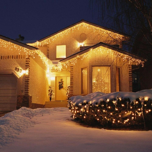 Новогодняя праздничная гирлянда бахрома 120 Led прозрачный провод 3х0.5 м