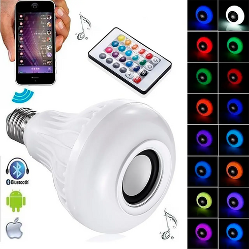 Світлодіодна лампа з Bluetooth колонкою Bulb 12Вт в патрон Е27, RGB світильник з динаміком та пультом PRP, Білий