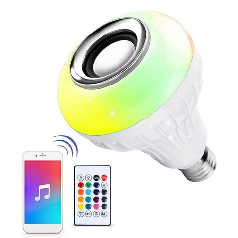 Светодиодная лампа с Bluetooth колонкой Bulb 12Вт в патрон Е27, RGB светильник с динамиком и пультом PRP, Белый