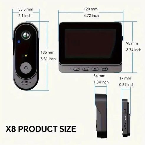 Дверной звонок с беспроводной камерой и экраном Smart X8 видеодомофон для дома с ночным видением