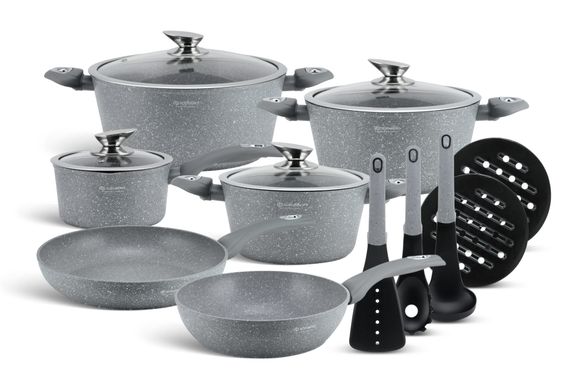 Набір посуду сірий казанів 15 предметів з мармуровим антипригарним покриттям Edenberg EB-5612