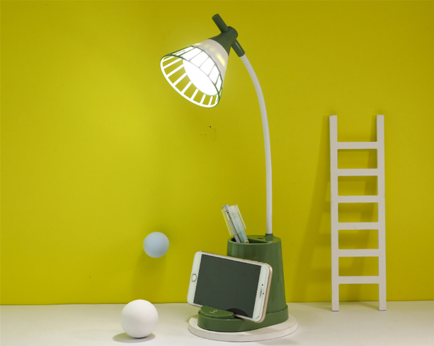 Лампа настольная на гибкой ножке DESKTOP LAMP DL3010A с функцией Powebank 1200mAh, держателем телефона, органайзером для ручек , Зелёный