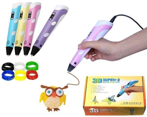 3D ручка з LCD дисплеєм та набором еко пластику / 3D Pen з трафаретами для малювання