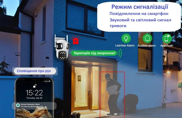 Уличная WiFi IP камера 9Мп 3 объектива / Камера видеонаблюдения с влагозащитой