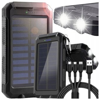 Броньований сонячний Power Bank Solar 20000 mAh 2xUSB, Черный