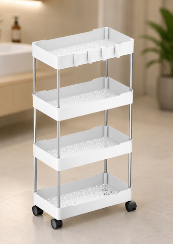 Етажерка на колесах 4 полиці біла підлогова Storage rack AND906