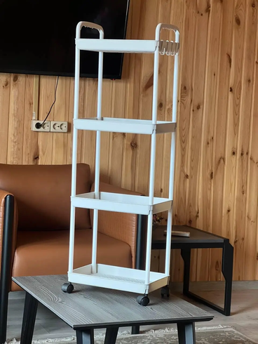 Етажерка на колесах 4 полиці біла підлогова Storage rack AND906