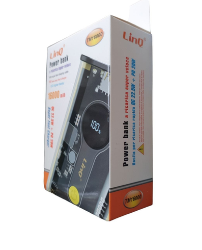 Павер банк, Power Bank 16 000 mAh с индикатором заряда и быстрой зарядкой 22.5W, LinQ