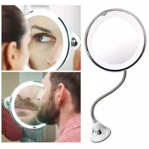 Гибкое зеркало на присоске с 10x увеличением и подсветкой LED MIRROR