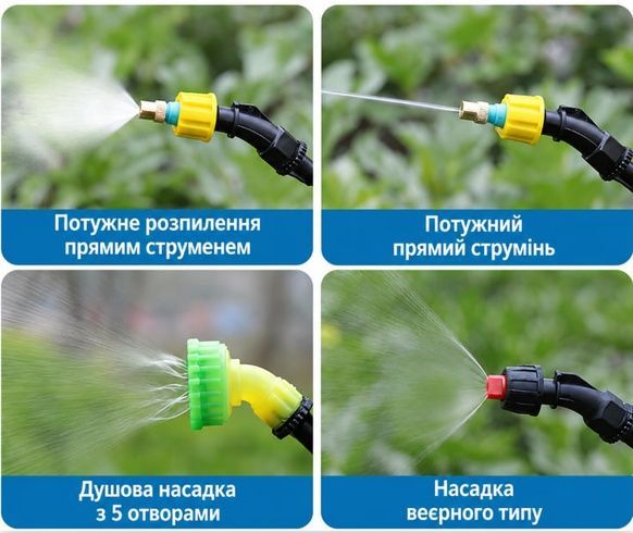Електричний акумуляторний садовий обприскувач 8л + 3 насадки / Переносний приприскувач для газону з висувною ручкою 66см