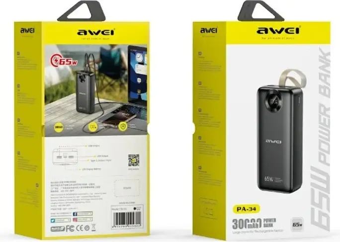 Поративный POWER BANK AWIE PA 34  30000mAh / Повербанк 30000мАч быстрая зарядка