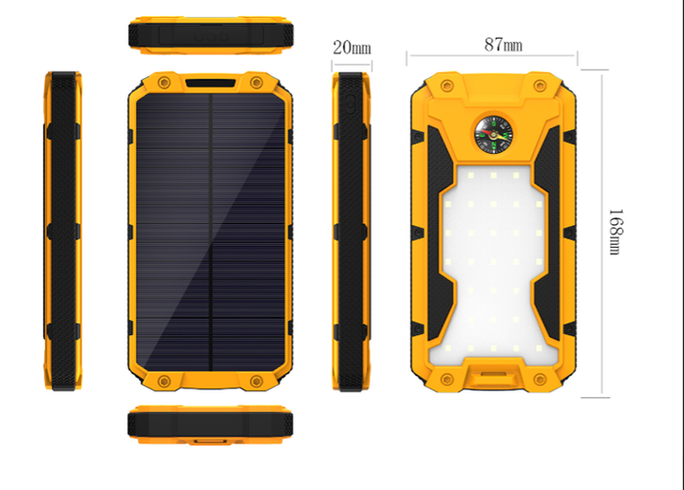 Бронированный солнечный Power Bank Solar 20000 mAh 2xUSB, Черный