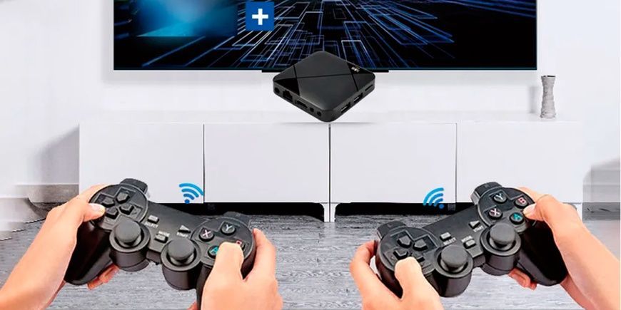 Ігрова ТВ-приставка M8 mini 4K на Android TV із вбудованим емулятором ретро-ігор та джойстиками