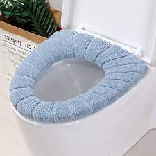 Чехол на сиденья Синий унитаза съемный Мягкий Теплый с фиксацией для туалета 30 см