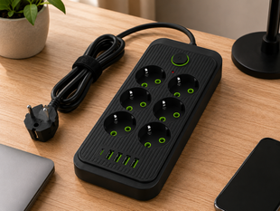 Сетевой фильтр (удлинитель) / Power &mdash; Socket F06U 6 розеток 4 USB + Type-C черный 26X-211 / Сетевой удлинитель розеток