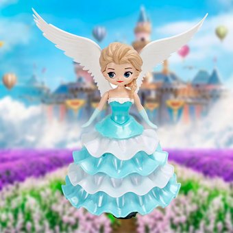 Вращающийся танцующая кукла-ночник принцесса Dancing Angel Ice Princess, Голубой