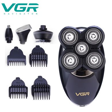 Электробритва V-302 для мужчин роторная для влажного и сухого бритья с плавающими головками и триммером 4в1 VGR , Черный