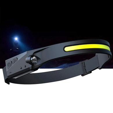 Легкий налобний ліхтар LED+COB з датчиком руху та червоним світлом (чорний), Черный