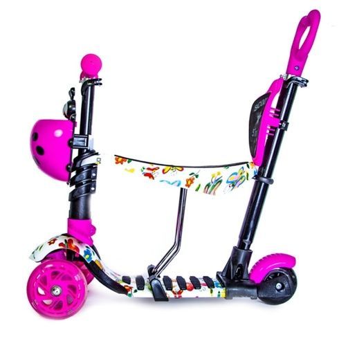 Дитячий Самокат 5 в 1 з підніжками та батьківською ручкою Best Scooter, PU колеса, Підсвічування коліс блакитний