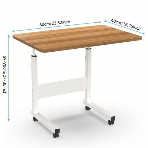 Стіл для ноутбука на колесах з регулюванням висоти 60х40 см, Приліжковий комп'ютерний стіл Світле дерево