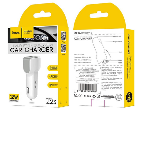 Адаптер ОЗУ Hoco Z23 dual-port car charger 2USB 2.4A