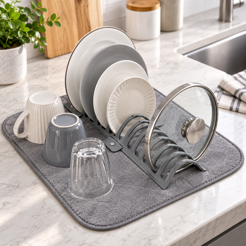 Сушилка для посуды Dish Drain Rack / Складная сушилка с микрофибровым ковриком