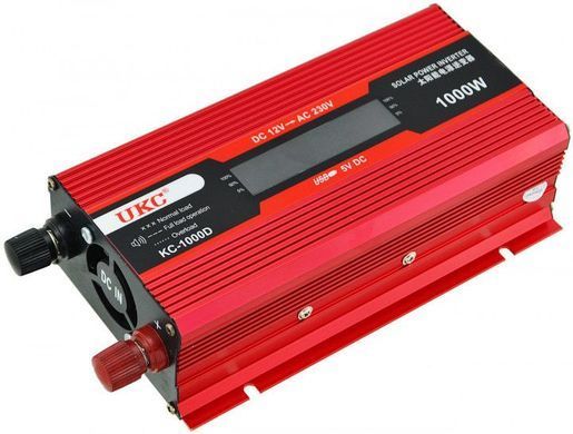 Преобразователь UKC 12V-220V 1000W KC-1000D инвертор с дисплеем, Красный