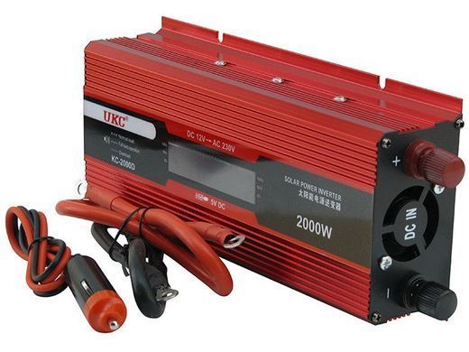 Преобразователь UKC 12V-220V 1000W KC-1000D инвертор с дисплеем, Красный