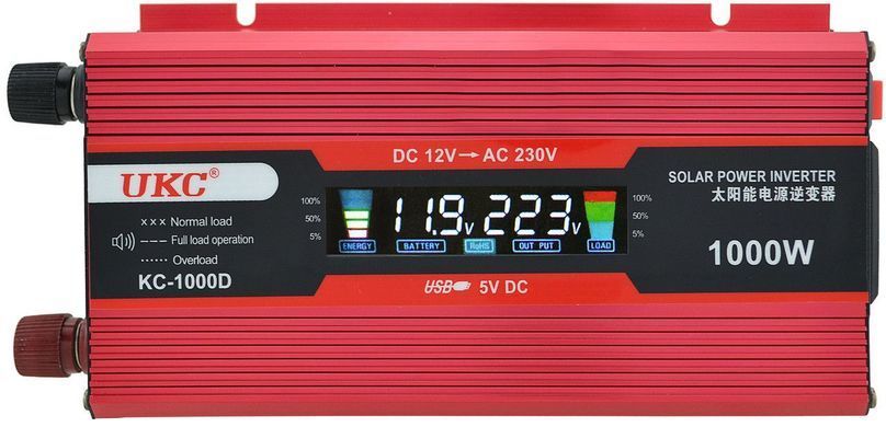 Преобразователь UKC 12V-220V 1000W KC-1000D инвертор с дисплеем, Красный
