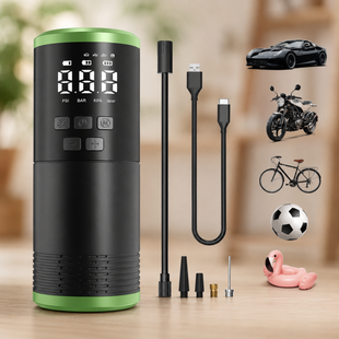 Портативный автомобильный воздушный компрессор,air pump AND LY-1096 / Насос автомобильный аккумуляторный со сменными насадками