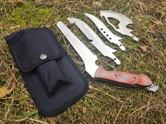 Туристический набор 4 в 1, 4 лезвия (охотничий нож, кинжал, пила, топор), Серебристый
