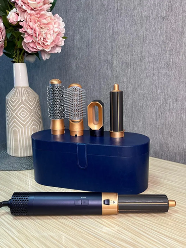 Стайлер 5в1 HAIR BRUSH Styler + Коробка з функціями об'єму, випрямлення, накручування темно-синій