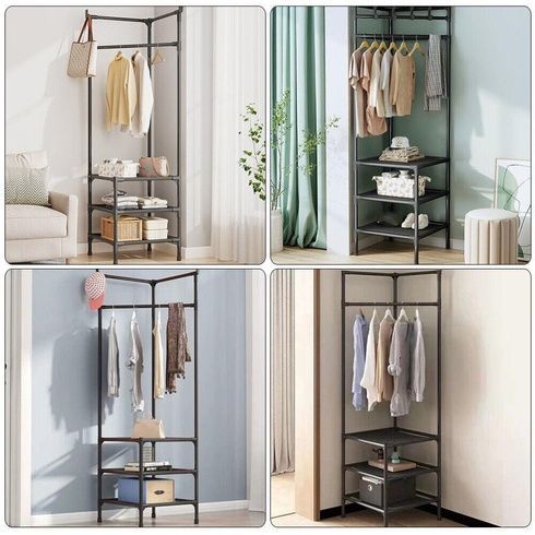 Кутова вішалка в передпокій з підставкою для взуття Corner coat rack, Черный