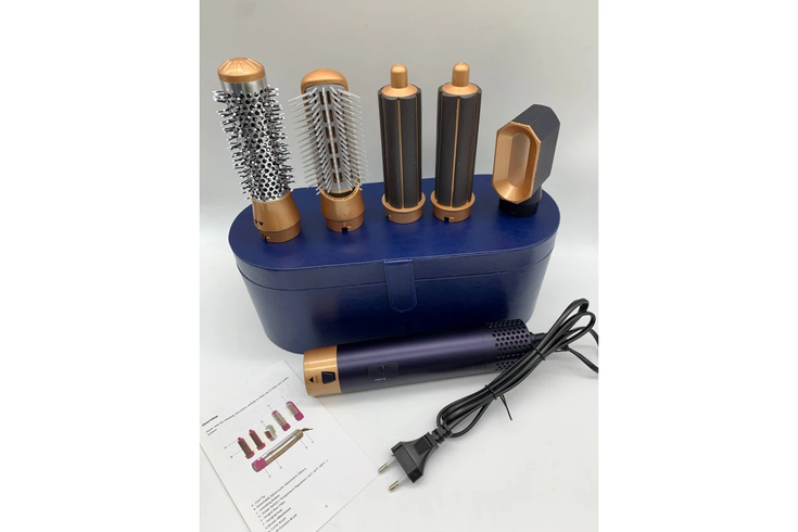 Стайлер 5в1 HAIR BRUSH Styler + Коробка з функціями об'єму, випрямлення, накручування темно-синій