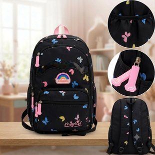 Черный Школьный рюкзак для девочки 43х20х31см / Портфель для школы / Рюкзак для школы Радуга